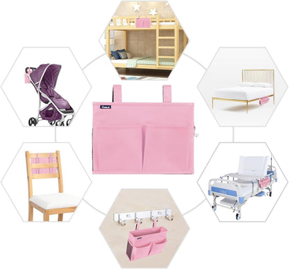 Surblue Bedside Caddy Hanging Organizer Bedside Storage Bag for Bunk and Hospital Beds (Small-Pink)