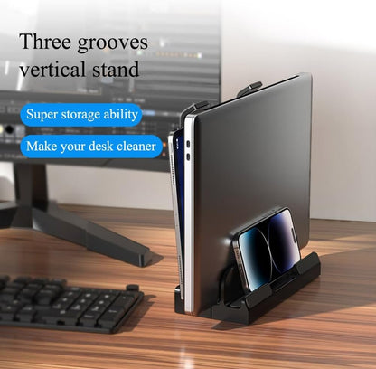 COSYIPPEE iPad Laptop Stand â€“ Adjustable Width Laptop Stand with Super Laptop Storage Ability and Three Grooves Laptop Storage Space, Best for Workspace Organization