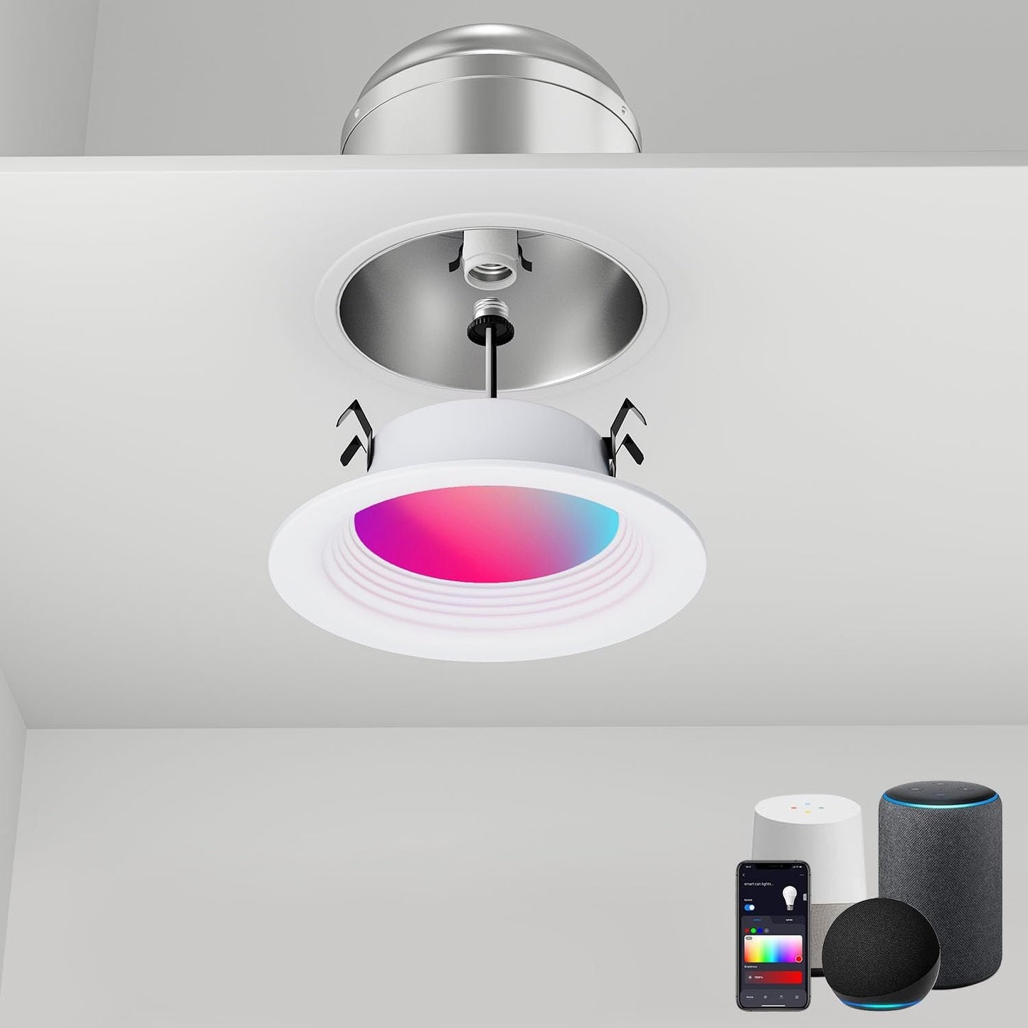 Gefolly Smart Recessed Lighting 4 Inch, Led Can Lights for Ceiling Color Changing Wi-Fi Bluetooth Connect, Dimmable Retrofit Led Recessed Light Compatible with Alexa & Google Assistant,1000 LM， 1Pack