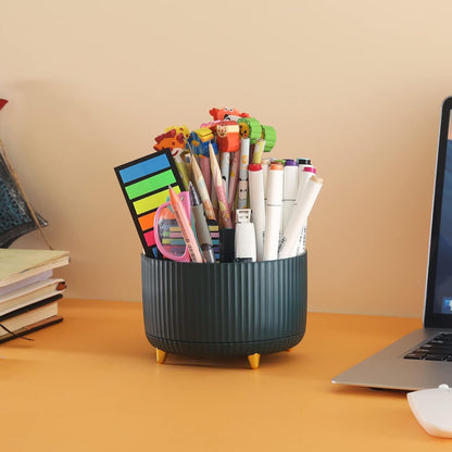 DOCMON Desk Organizer, Rotating Pen Pencil Holder for Desk, Spinning Desk Pen Organizer, Cute 5 Slots Pen Cup Pencil Cup for School, Office, Home - Dark Green