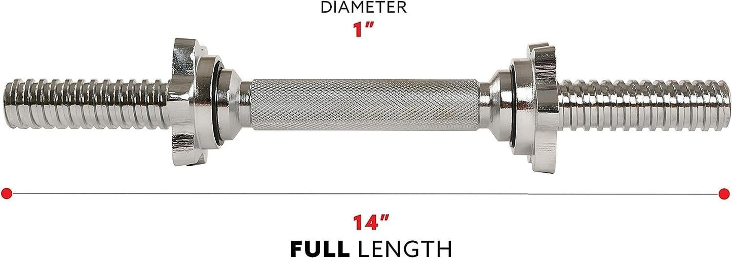 Sunny Health & Fitness 35.5 cm Threaded Chrome Dumbbell Bar Set, Adjustable Dumbbell Bar Handles with Star Lock Collars, Fit 25mm Standard Plates - STDBH-14