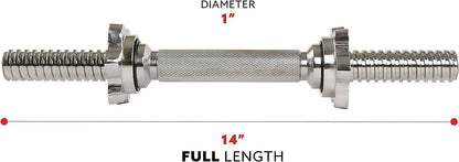 Sunny Health & Fitness 35.5 cm Threaded Chrome Dumbbell Bar Set, Adjustable Dumbbell Bar Handles with Star Lock Collars, Fit 25mm Standard Plates - STDBH-14