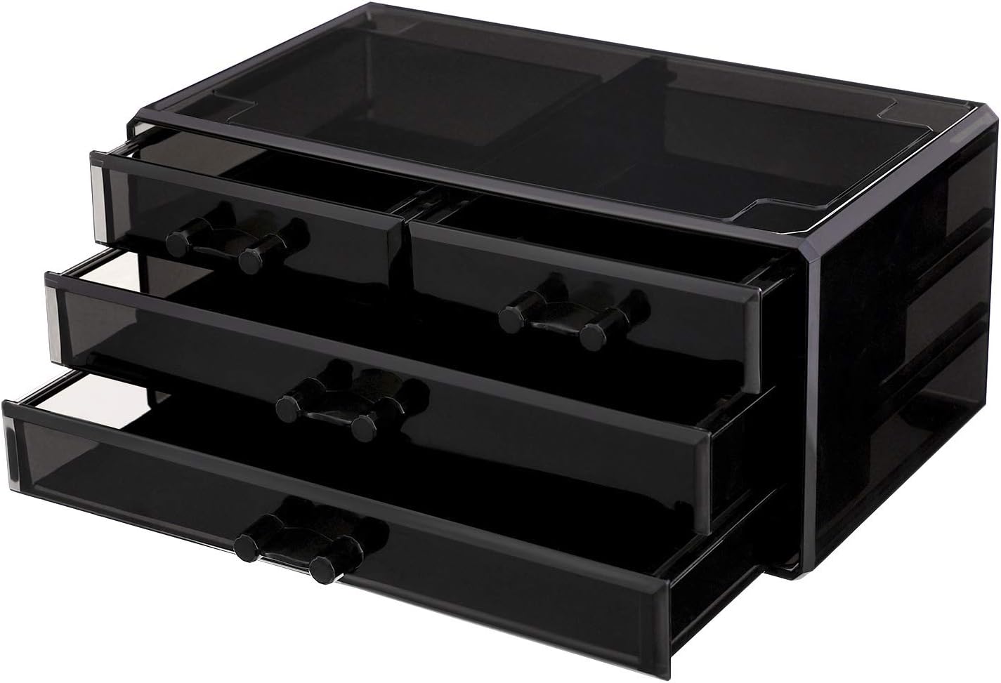 SONGMICS Makeup Organizer Makeup Organizer Stackable Acrylic Cosmetic Organizer with 4 Drawers for Eyeshadow Brushes Lipstick Nail Polish Gift Black JKA007BK