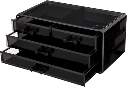 SONGMICS Makeup Organizer Makeup Organizer Stackable Acrylic Cosmetic Organizer with 4 Drawers for Eyeshadow Brushes Lipstick Nail Polish Gift Black JKA007BK