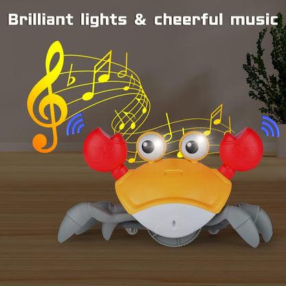 Crawling Crab Baby Toy, Infant Tummy Time Crawling Crab Toy Walking Moving Toy with Music & Automatic Obstacle Baby Interactive Learning Toy （Includes Battery, Meets IC Certification）