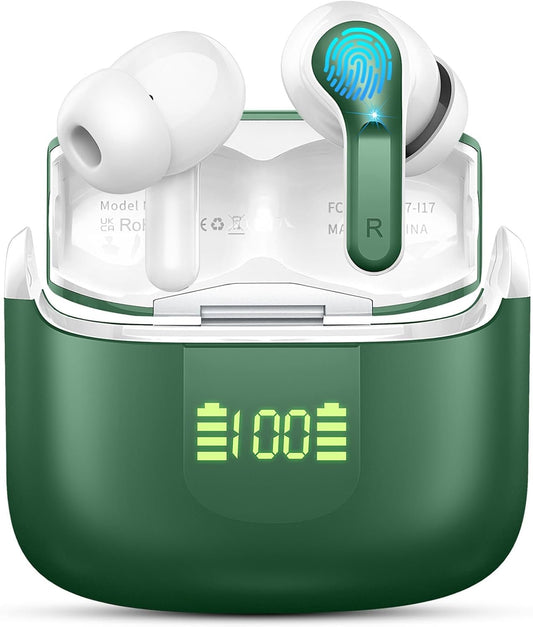 Wireless Earbuds, Bluetooth Headphones 5.3 NEW Ear Buds with 4 ENC Noise Cancelling Mic, Deep Bass HiFi Stereo 40H in Ear Earphones with LED Display, IP7 Waterproof Wireless Headphones for Android/iOS
