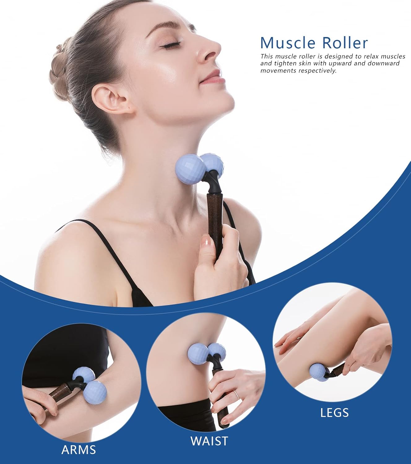 Lyanxinlei Muscle Massage Roller - Body Massage Tools Myofascial Trigger Points Reduce Muscle Soreness Tightness Leg Cramps for Circulation, Stress, Arthritis and Hand Pain Relief & Recovery (Blue)