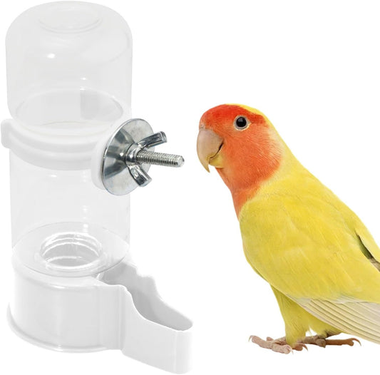 BELEFU Automatic Bird Water Dispenser, 4.7 Oz Plastic Suspended Bird Waterer, No Mess Parakeet Water Feeder for Cage Feeding Parrot Cockatiel Budgie (White)