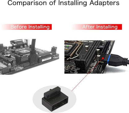 2PCS USB 3.0 90 Degree Motherboard Adapter 19 Pin/20 Pin Male to Female Extension Adapter L Turn Right Angle Socket for Computer Motherboard (1 Up Angle & 1 Down Angle)