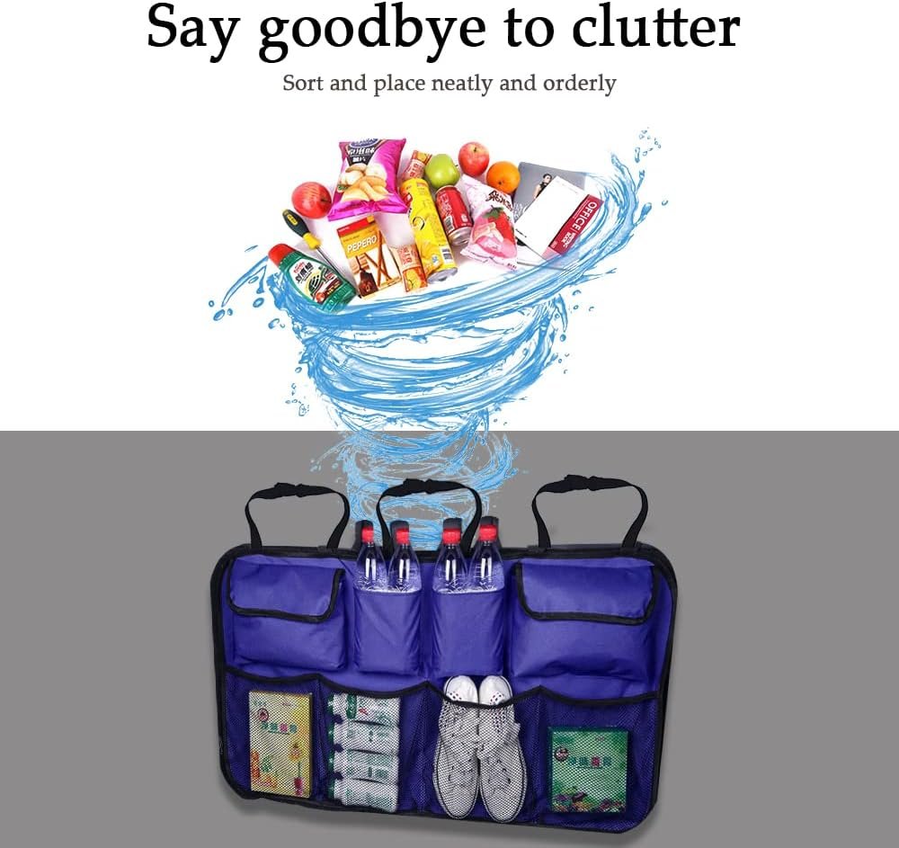 Car Trunk Organizer, Backseat Hanging Organizer, Auto Waterproof Sturdy Backseat Hanging Large Storage Collapsible Cargo Bag with 7 Large Compartments, Universal Car Interior Accessories for Man Woman