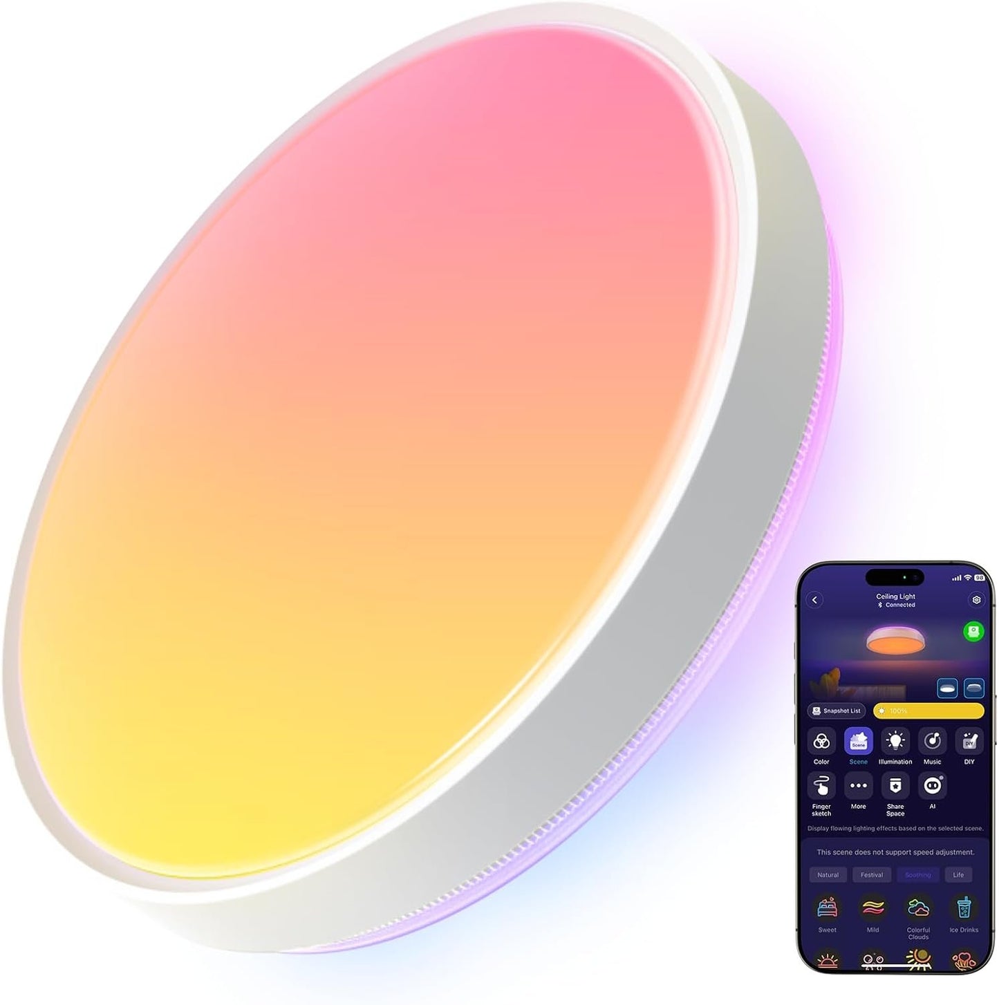 Govee Ceiling Light Pro 4300LM 15 Inch, Smart Flush Mount Ceiling Light Works with Matter & Alexa, RGBIC LED Ceiling Lights Fixtures for Bedroom, Kitchen, Hallway, 2700K-6500K Adjustable, 1 Pack