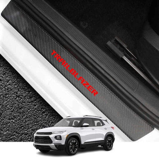 Kakash Custom Interior Accessories for Chevy Trailblazer 2021 2022 2023 Leather Car Door Sill Trim,4D Carbon Fiber Leather Door Entry Guard Sticker 4 pieces/set(Red)