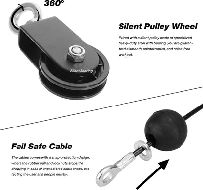 Meteor LAT and Lift Pulley System – Home Gym Cable Pulley for Biceps, Triceps, Shoulders & Back Workout – Silent Pulley, High-Strength Cables & Detachable Handle