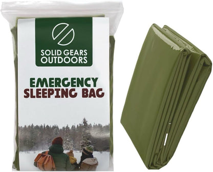 Soild Gears Outdoors Emergency Sleeping Bag Thermal - Use as Emergency, Survival Sleeping Bag, Mylar Emergency Blanket, Waterproof - Green