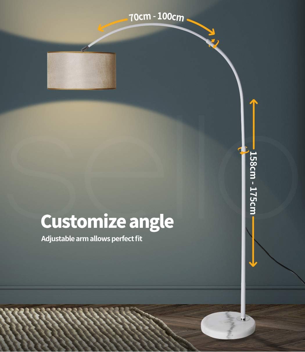 Emitto Modern LED Corner Arch Floor Lamp,Tall Study Standing Lamp for Living Room Bedroom Office,Kids Adult Bedside Reading Light,Home Decor Lighting,Adjustable,White Linen Shade,White Marble Base