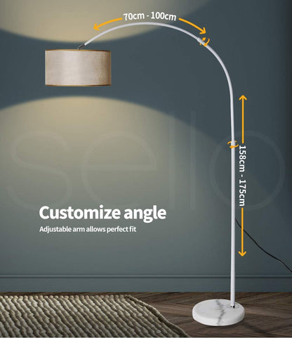 Emitto Modern LED Corner Arch Floor Lamp,Tall Study Standing Lamp for Living Room Bedroom Office,Kids Adult Bedside Reading Light,Home Decor Lighting,Adjustable,White Linen Shade,White Marble Base