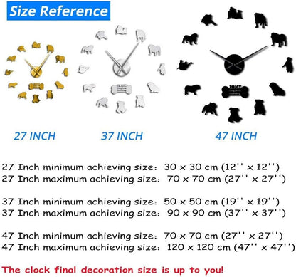 Beisite English Bulldog Home Decor Wall Clocks British Bulldog Silhouettes Wall Art DIY Large Wall Clocks Clocks Large Time Wall Clock (Black, 47")