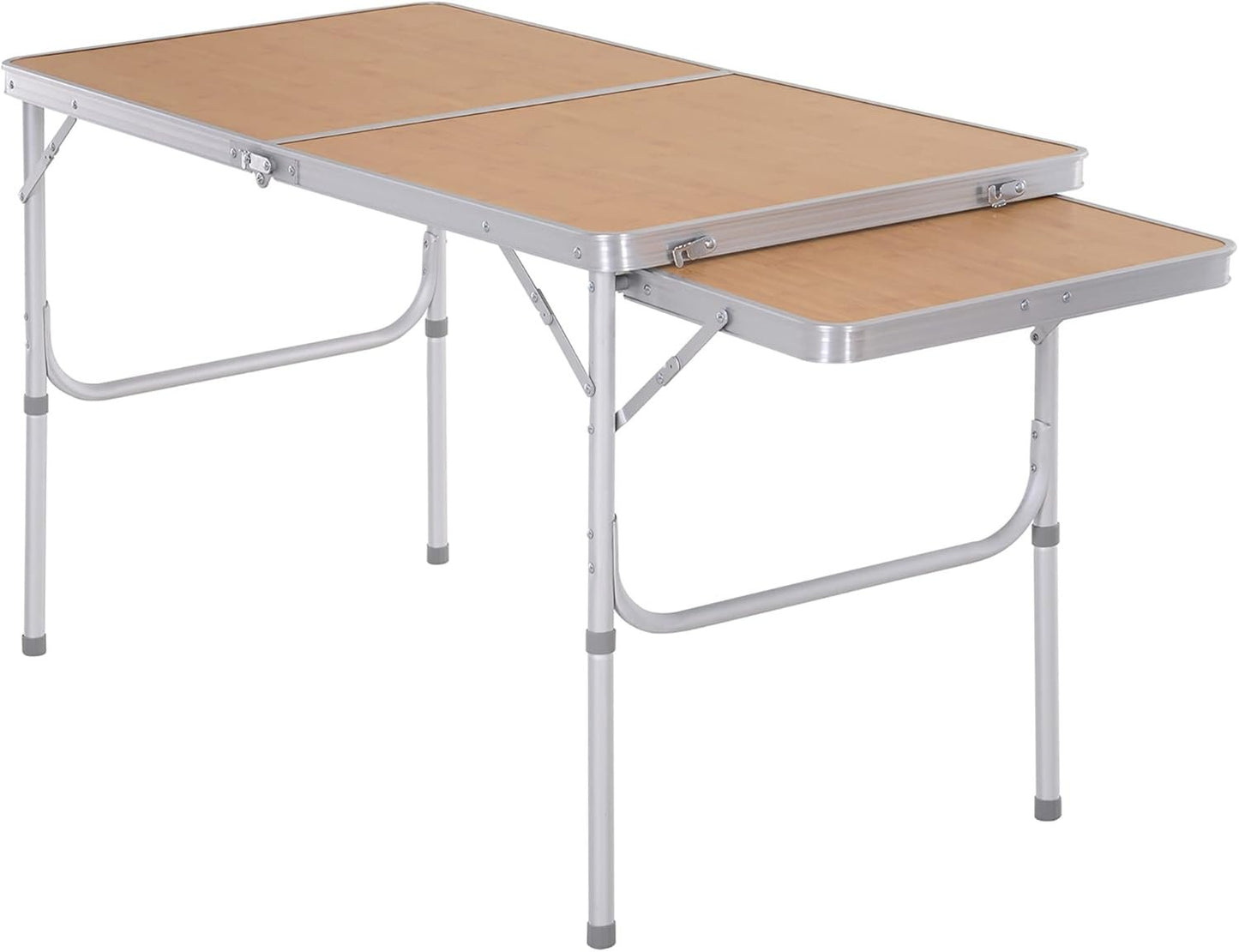 Outsunny 4ft Picnic Table with Slide Shelf Outdoor Portable Aluminum Folding Table 2 Adjustable Height Light-Weight Camping BBQ Party Dining Table w/Carrying Handle