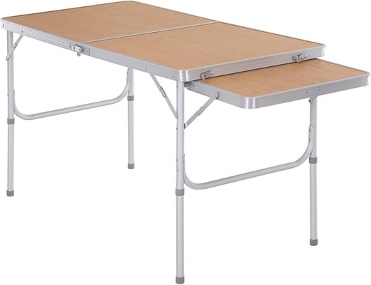Outsunny 4ft Picnic Table with Slide Shelf Outdoor Portable Aluminum Folding Table 2 Adjustable Height Light-Weight Camping BBQ Party Dining Table w/Carrying Handle