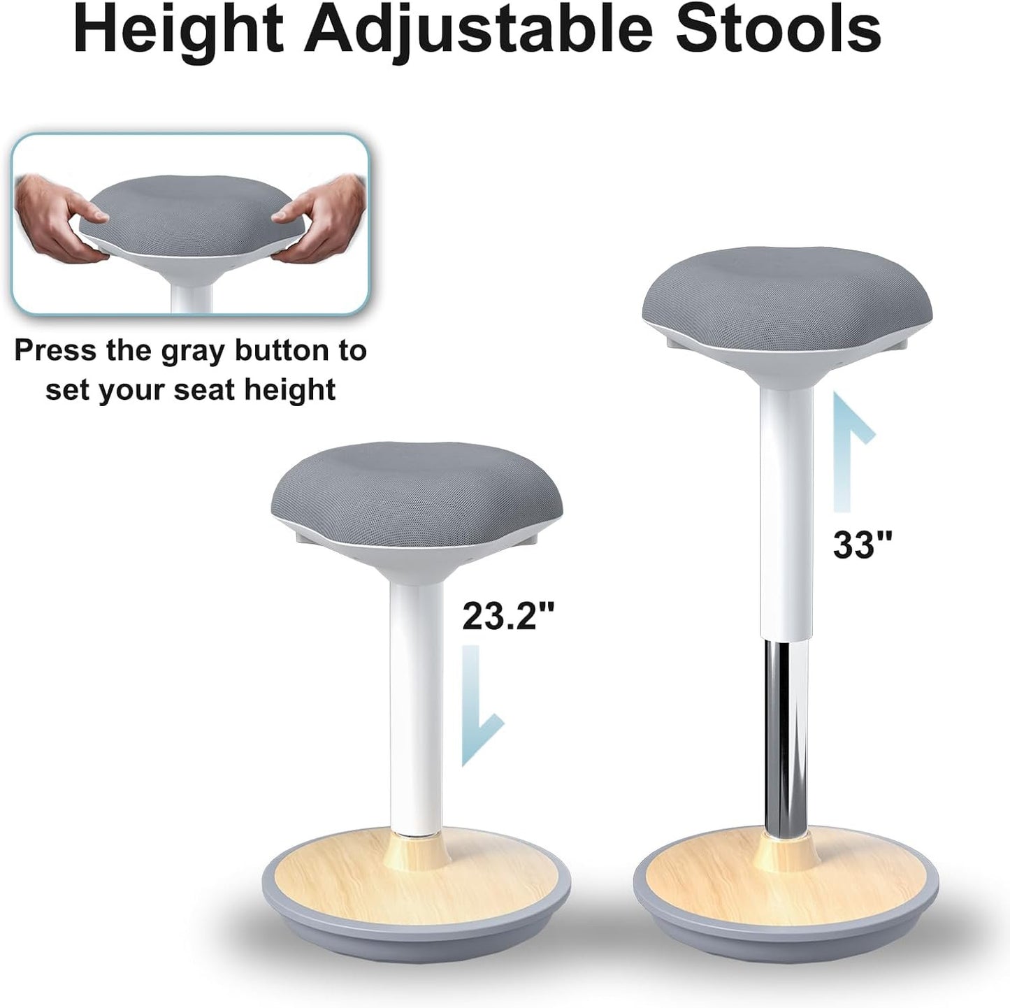 ERGO COLLECT Ergonomic Wobble Stool Chair, Adjustable Height Standing Desk Chair, Swivel Stool with Rocking Motion, Foam Cushion Non-Slip Base, Portable Stool for Home, Office and Classroom, Grey