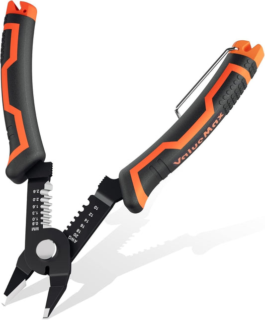 ValueMax Wire Stripper and Cutters, 10-22 AWG Wire Stripper Tool, 6-inch Flush Cutters with Safety Lock and Curved Bevel Design, Suitable for Electronics, Jewelry, 3D Printing, and Crafts