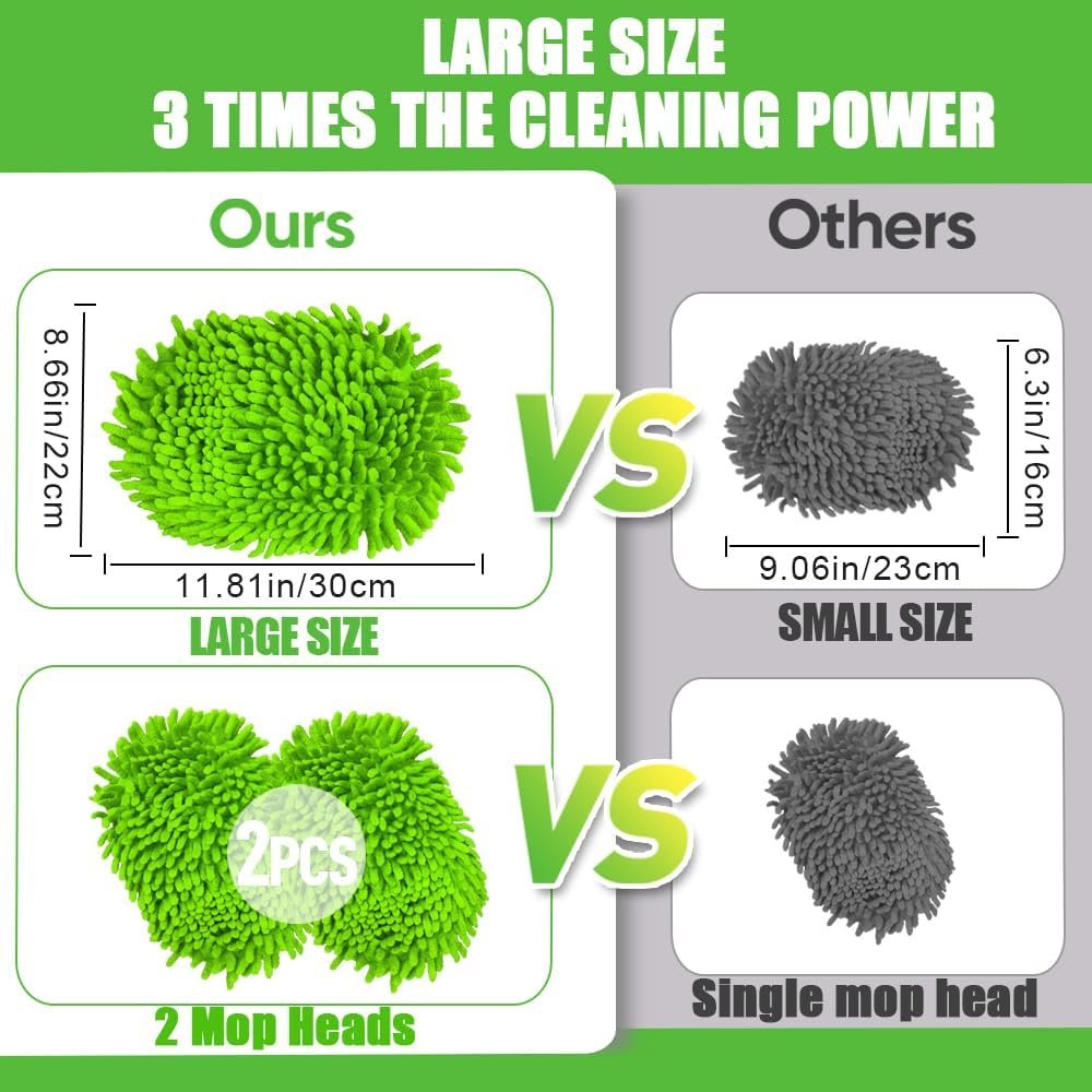 GreatCool 160cm Long Handle Car Wash Cleaning Brush, 2 in 1 Microfiber Car Wash Brush Glove Kit for Car Van Truck SUV No Damage Paint (2 x Mop Heads)
