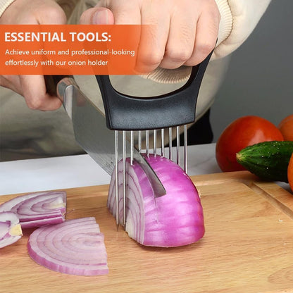 AUAUY 2pcs Onion Holder, Onion Slicer Holder, Vegetable Potato Cutter, Vegetable Cutter, Slicer, Fork Slicer, Helper Tool, Food Slice Assistant, Chopper Cutting