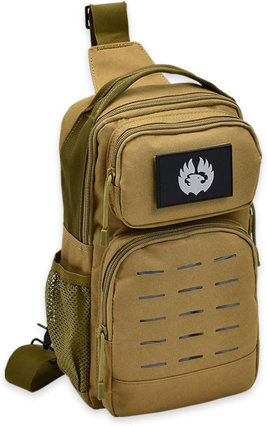 TORCH Sling Bag Single Shoulder Crossbody Backpack Urban Outdoor Sports Military Style MOLLE Travel Pack for EDC Gear V2 Desert, Desert, 10L, Everyday Carry Bag