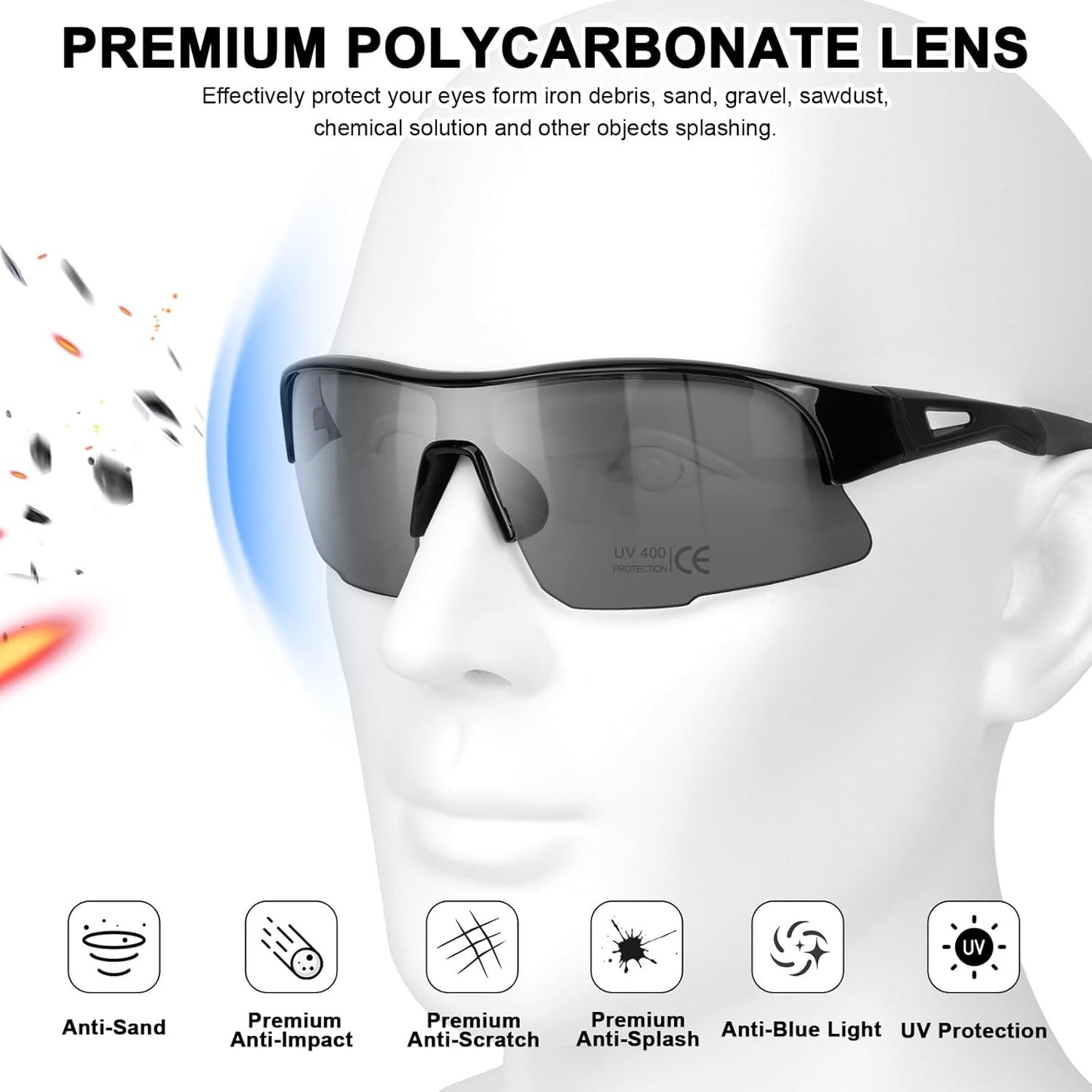 YENPK Safety Glasses for Men Women, ANSI Z87.1 Safety Glasses with UV Protection, Impact Resistant Tinted Safety Sunglasses