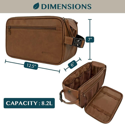 PAVILIA Toiletry Bag for Men, Travel Essentials Shaving Dopp Kit, Travel Bag Toiletries Organizer Case, Cosmetic Make Up Bag, Water Resistant, Brown, Extra Large (12x6x7)