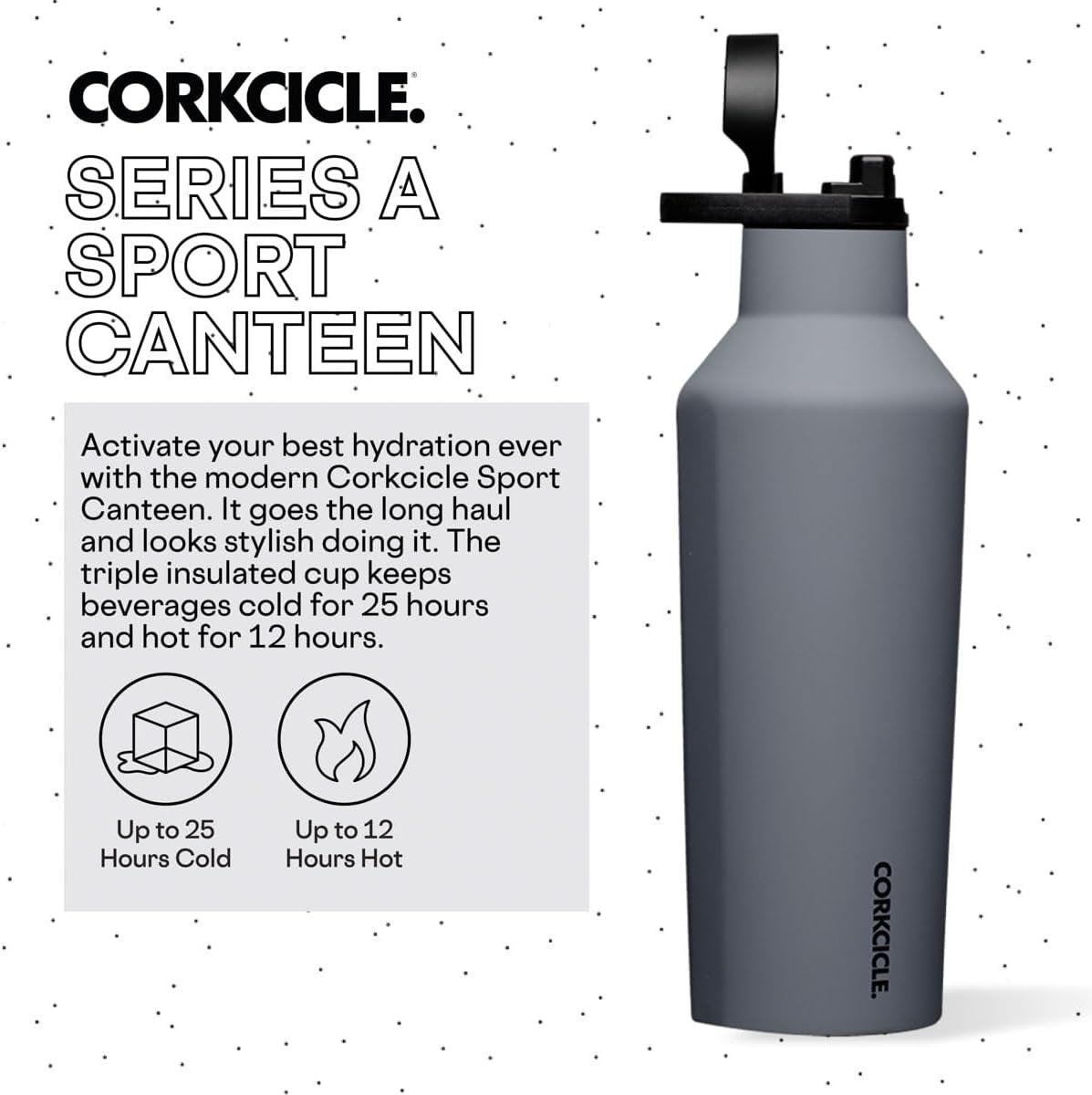 Corkcicle Sport Canteen Insulated Tumbler, Hammerhead, 32 oz – Reusable Water Bottle Keeps Beverages Cold for 25 Hours & Hot 12 Hours – Cupholder Friendly Tumbler with Screw-On Cap