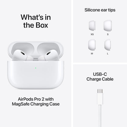 Apple AirPods Pro 2 Wireless Earbuds, Bluetooth Headphones, Active Noise Cancellation, Transparency, Personalized Spatial Audio, High-Fidelity Sound, H2 Chip, USB-C Charging