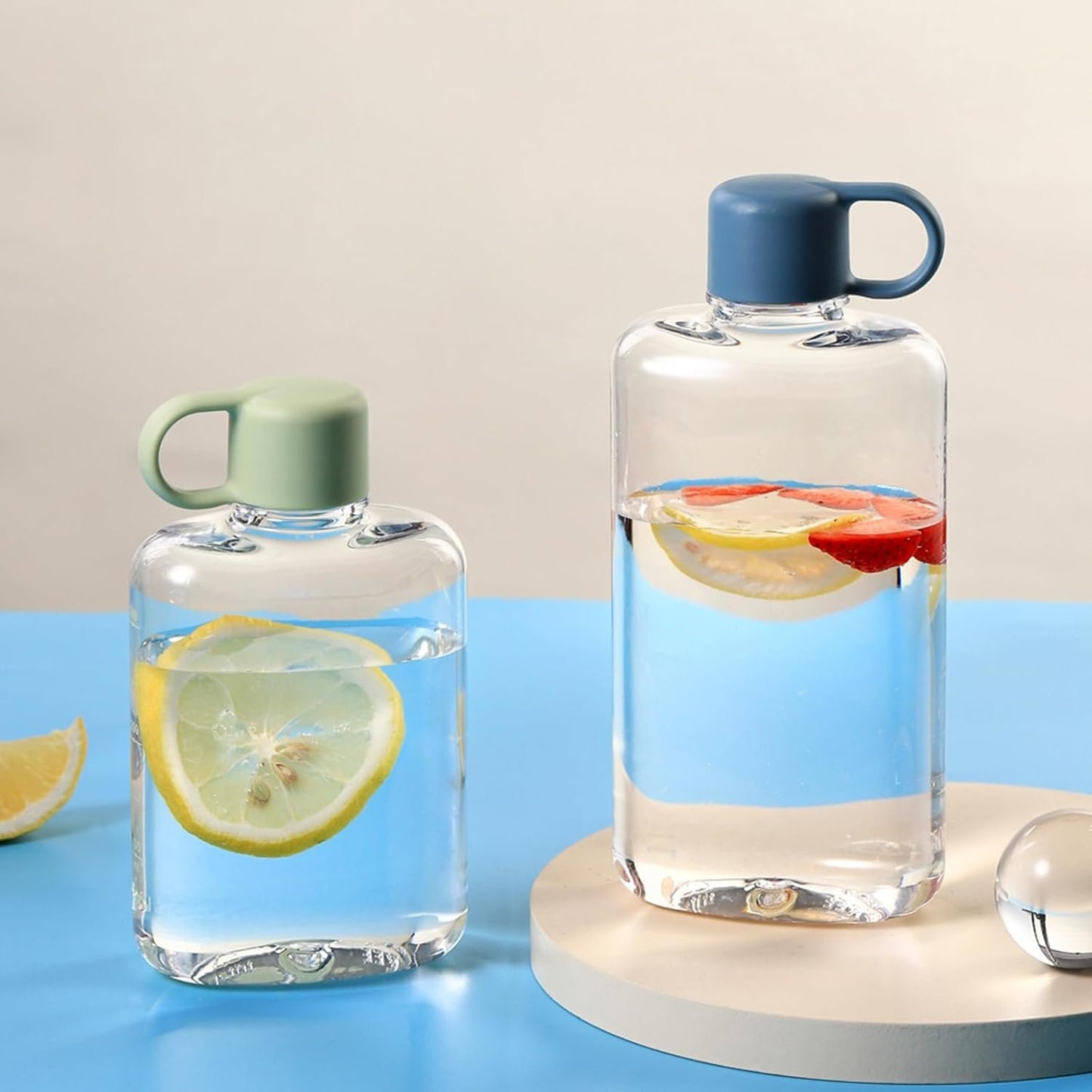 Flat Water Bottle Leakproof Water Cups Clear Drinking Cup Girls Water Bottle 360ml for Fitness
