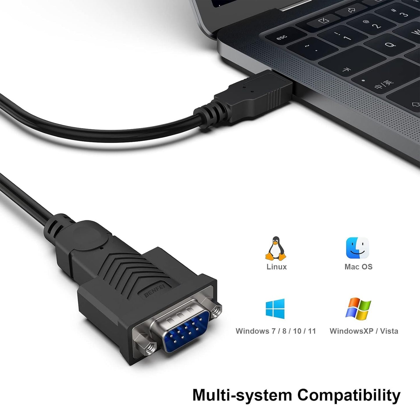 BENFEI USB to Serial Adapter, 6 Feet USB to RS-232 Male (9-pin) DB9 Serial Cable, Prolific Chipset, Windows 11/10/8.1/8/7, Mac OS X 10.6 and Above (NOT VGA)