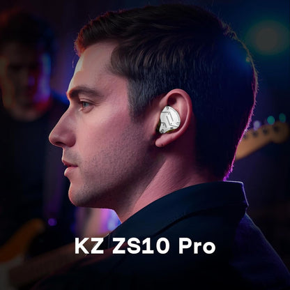 Linsoul KZ ZS10 Pro, 4BA+1DD 5 Driver in Ear Monitor, HiFi Wired Earbuds, Gaming Earbuds, Hybrid IEM Earphones with Stainless Steel Faceplate, Recessed 2 Pin Detachable Cable (Without Mic, Black)
