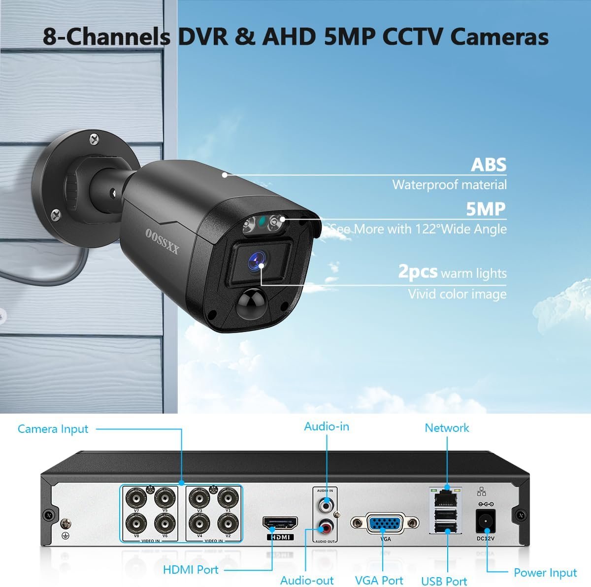 Full HD 5MP Definition Wired Security Camera System Outdoor Home Video Surveillance Cameras CCTV Camera Security System Outside Surveillance Video Equipment Indoor DVR Recorder