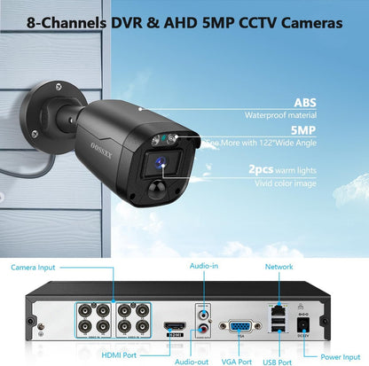 Full HD 5MP Definition Wired Security Camera System Outdoor Home Video Surveillance Cameras CCTV Camera Security System Outside Surveillance Video Equipment Indoor DVR Recorder