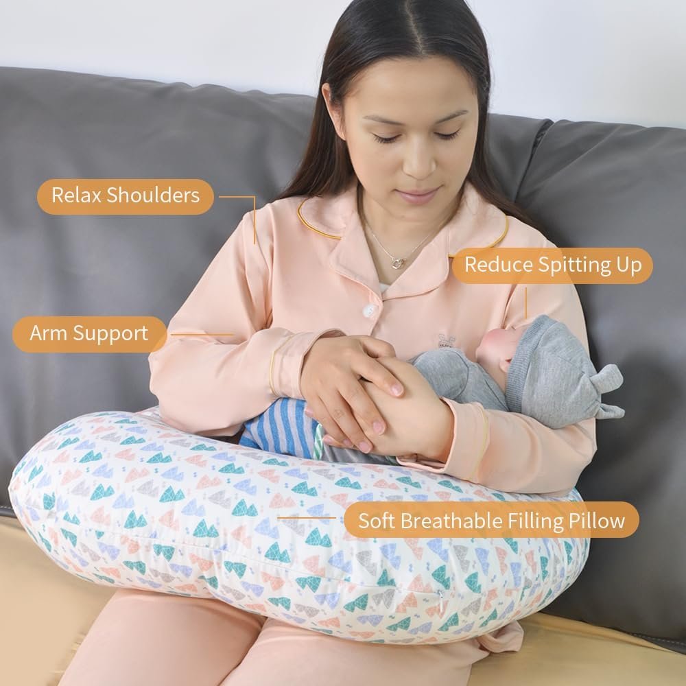 Nursing Pillow for Breastfeeding Ergonomic Nursing Essentials for Bottle and Breastfeeding, with Removable Nursing Pillow Cover, Machine Washable,Maternity Pillowï¼ˆPinkï¼‰ (Little Star Sky)