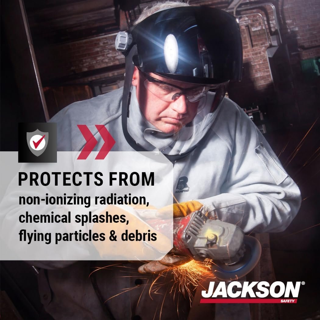 Jack Safety 14230 Quad 500 Premium Multi-Purpose Face Shield/Face Guard; Ratcheting Headgear, Clear Tint, Anti-Fog Coating, Visor Face Protection with 5 IR Rated Flipshade