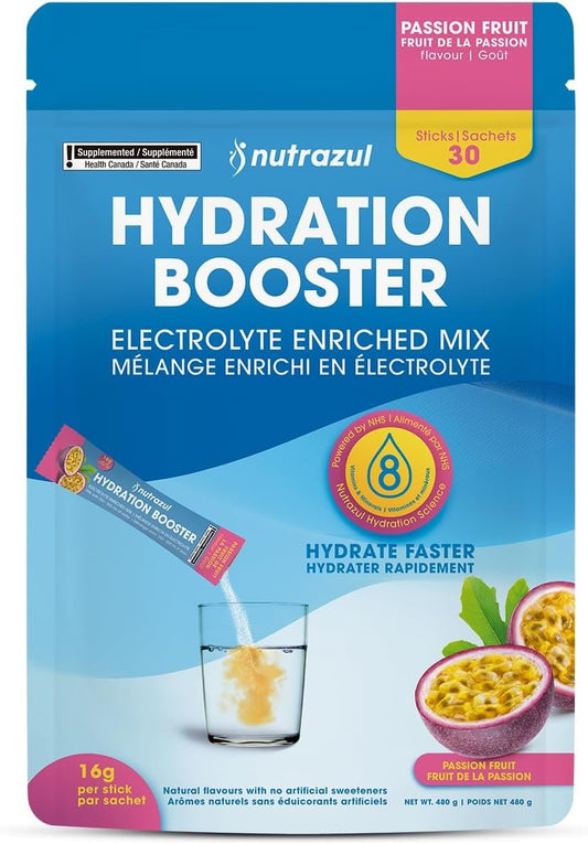 Nutrazul Hydration Booster | Supports Rapid Hydration | Electrolyte Enriched Mix | No Artificial Sweeteners | Passion Fruit Flavour| Vegan, Gluten-Free, Non-GMO | 30 Sticks