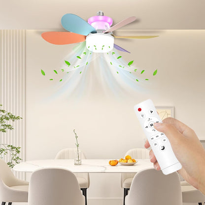 Generico Smart Ceiling Fans with Lights, Mute Rgb Dimmable Led Ceiling Light Fixture, 52x18.5cm, 3-Speed E27 Screw Mouth, Removable Lamp Design, for Kids' Room and Home Lighting
