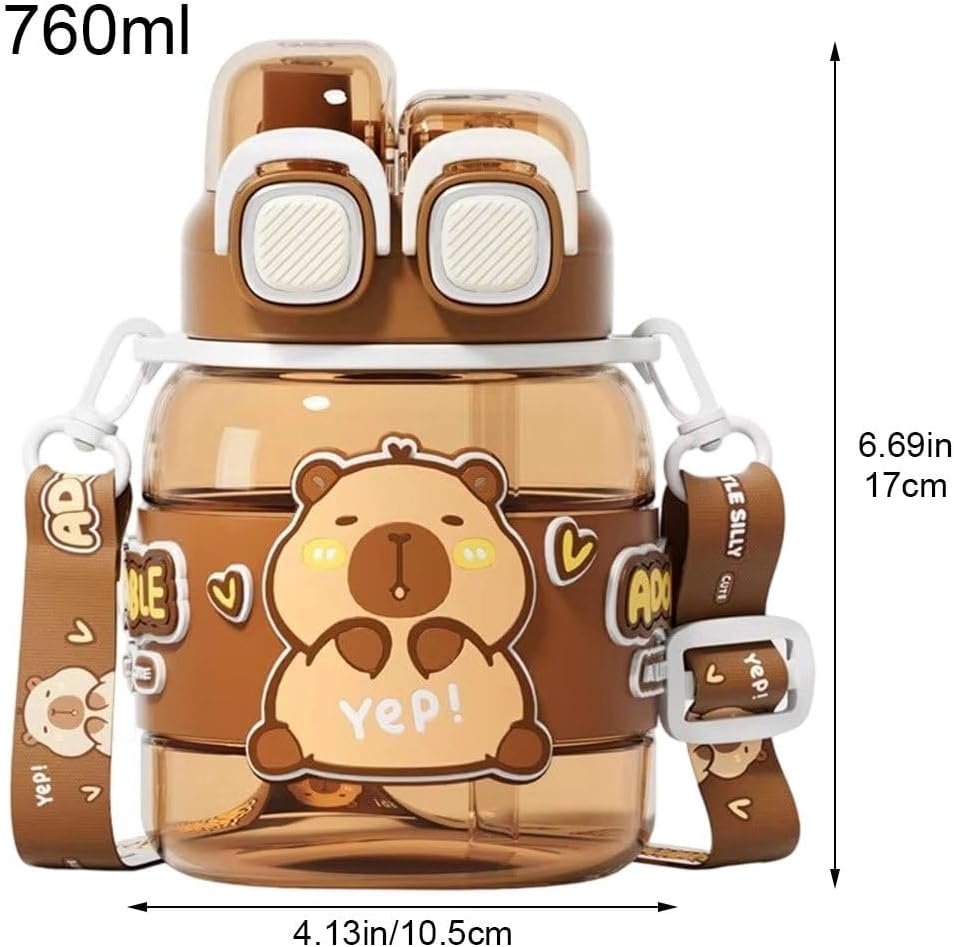 Capybara Water Cup with Straw Cute Water Bottle Kawaii Drink Jug for Kids and Girls in School Office on Travel
