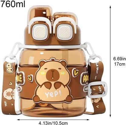 Capybara Water Cup with Straw Cute Water Bottle Kawaii Drink Jug for Kids and Girls in School Office on Travel