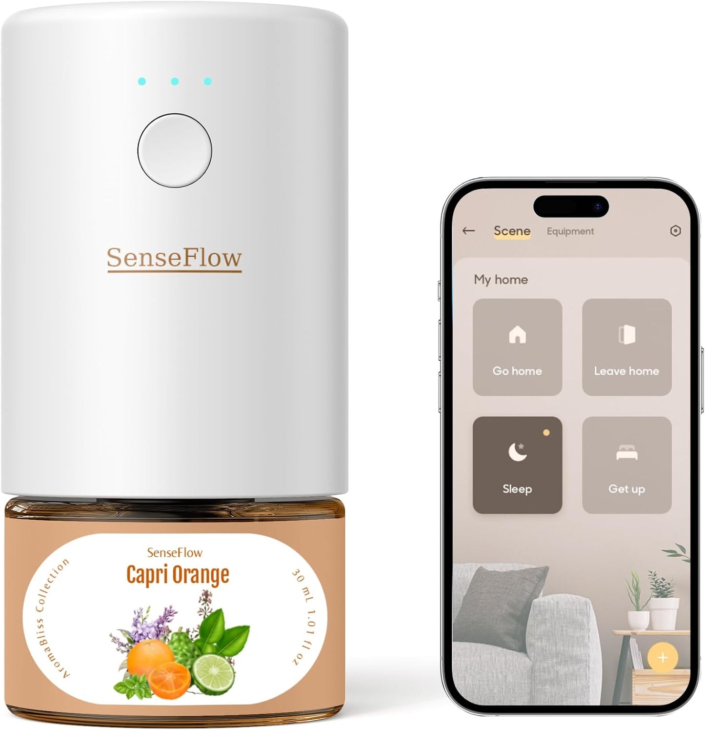 SenseFlow SF101S Wi-Fi Essential Oil Diffuser – Ultrasonic Waterless Air Freshener for Rooms, 100% Vegetable, Aroma 120 Days, LED, Ideal for Home, Hotel and Studio – Capri Orange