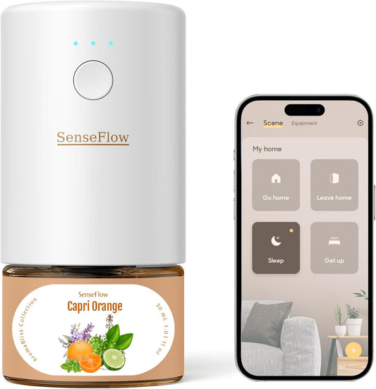 SenseFlow SF101S Wi-Fi Essential Oil Diffuser – Ultrasonic Waterless Air Freshener for Rooms, 100% Vegetable, Aroma 120 Days, LED, Ideal for Home, Hotel and Studio – Capri Orange