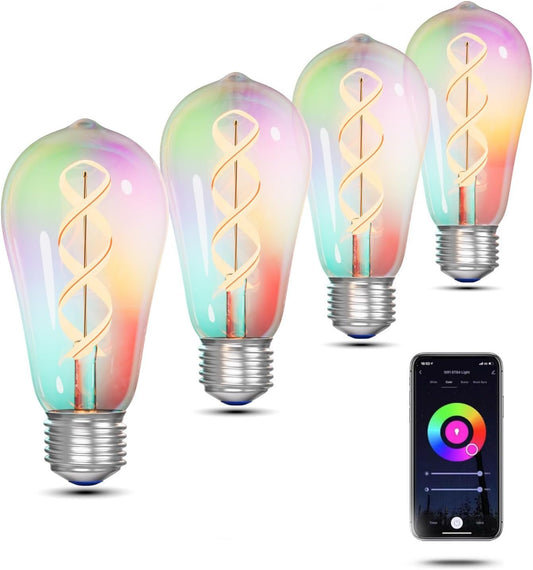 7Pandas Light Bulb Smart Wi-Fi LED Bulb Dimmable Multicolor RGBCW, E27, 60W Equivalent, Compatible with Alexa, Google Assistant, SmartThings, No Hub Required, 4 Pack