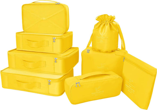 Suitcase Organizer 8 Pieces Latest Travel Design Travel Organizers Include Waterproof Storage Bag Shoe Compression Bags for Travel, yellow