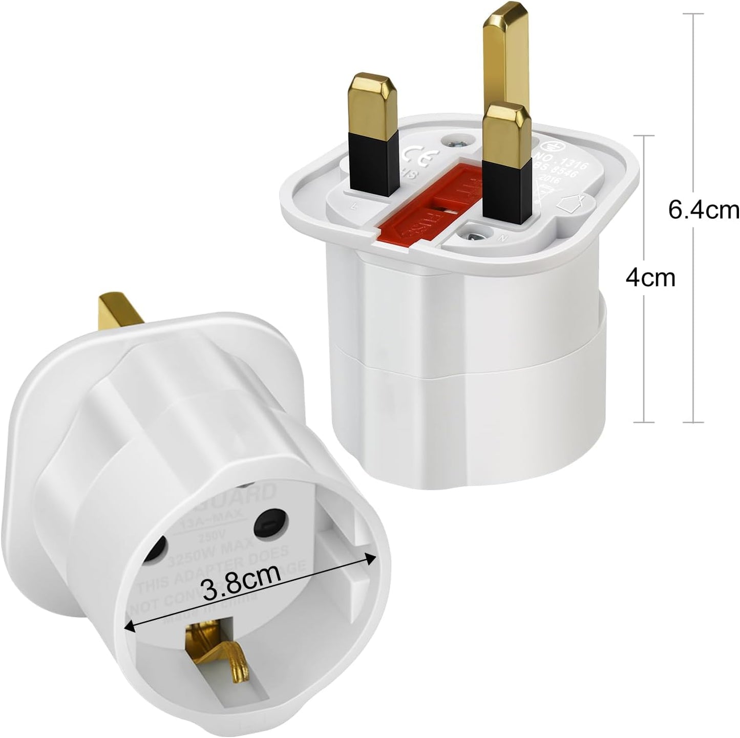 VGUARD [1 Pack] Europe to UK Adapter, EU to UK Adapter Pack 2 Pin to 3 Pin Adapter for Travel Electronic Device - White