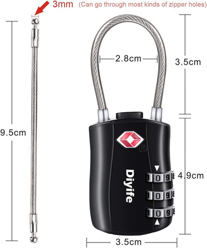 TSA Luggage Locks,3-Digit Security Padlock, [Newest Version] Diyife Combination Padlocks, Travel Code Lock for Suitcases, Luggage, Bag, Case, Backpack, Gym Lockers (Black&Blue&Red&Orange, 4 Pcs)