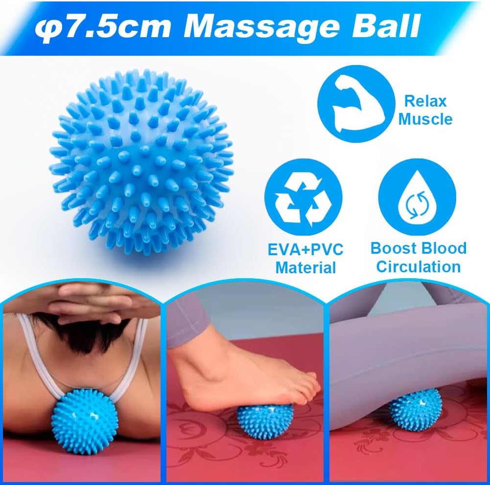TINY SPARK 9 IN 1 Foam Roller, Yoga Rollers for Muscle Massage, Foam Roller with Muscle Roller Stick, Massage Roller, Spike Massage Ball, 4pcs Resistance Loop Bands All in Carrying Bag (33cm, Blue)